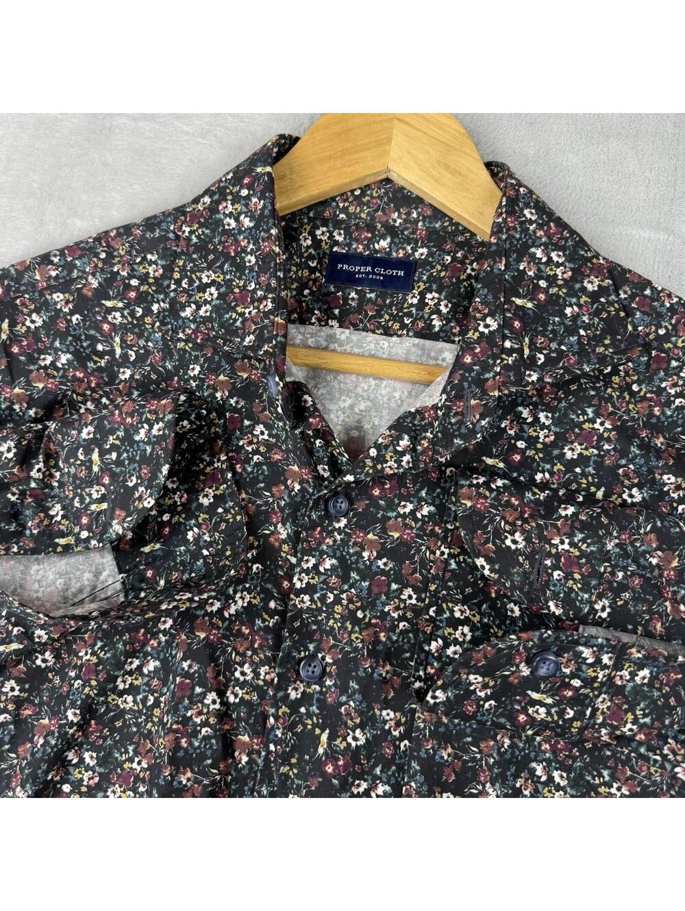 Proper Cloth Floral Shirt Mens Button Up Dark Print Designer Fit M Preppy Casual